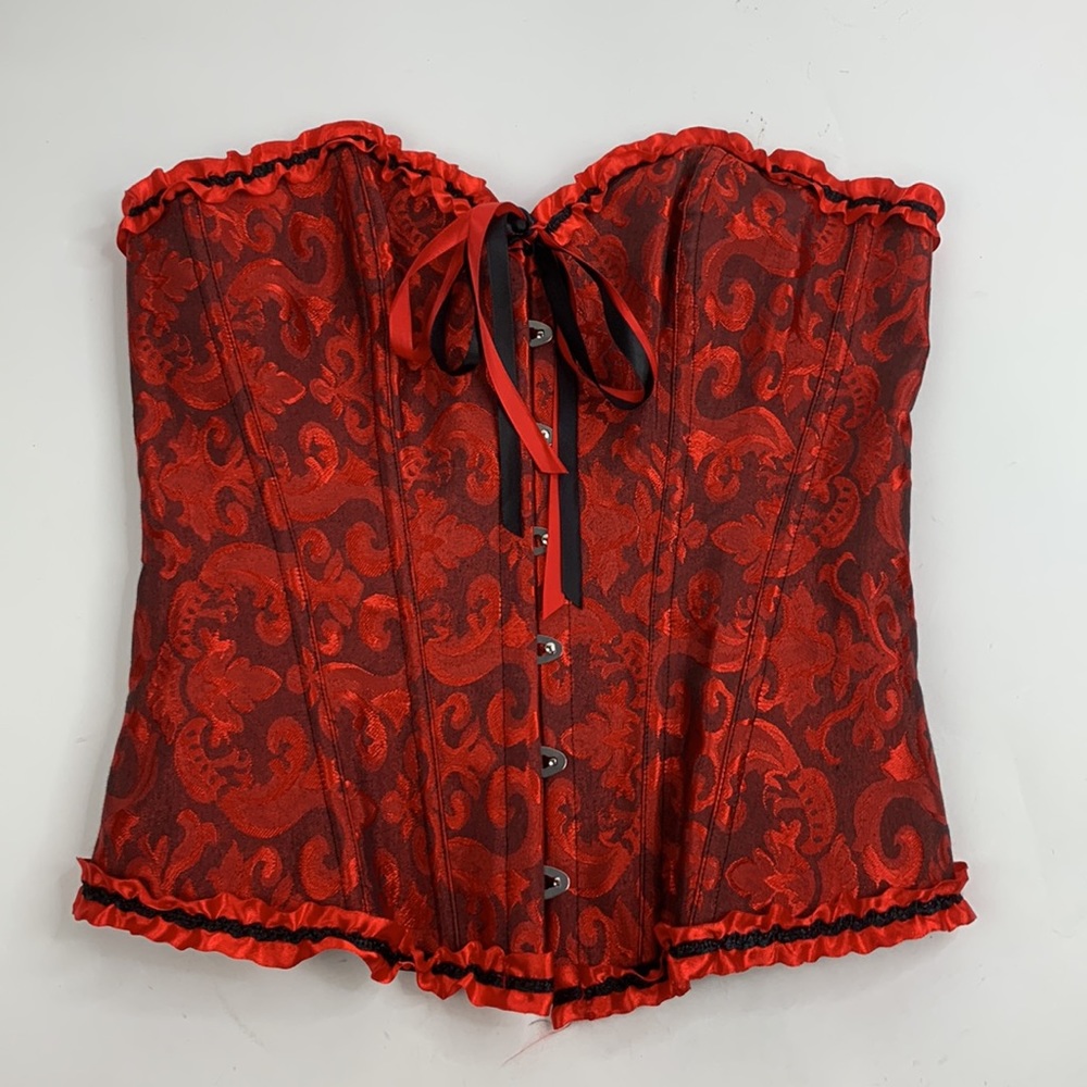 💰Bundle 3/$30 Red Lace up paisley Ribbon Corsett Medium Red Black Adjustable